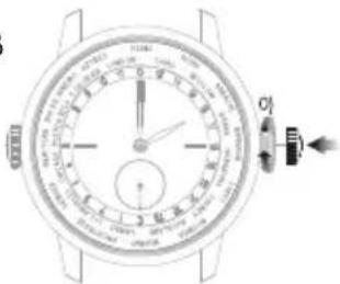 Diagram of a wristwatch face with dial and adjustment knob, showing measurement markings and pointer