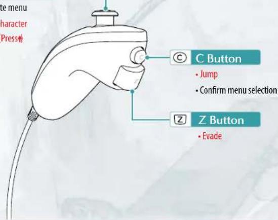 e menu character Press C Button • Jump • Confirm menu selection Z Button • Evade