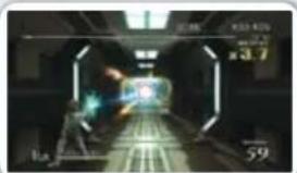 Game screenshot showing a dark corridor with glowing elements and numerical values displayed on the right side.