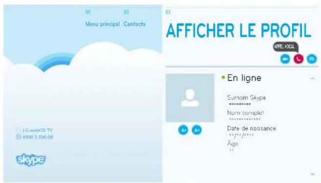 01 02 03 Menu principal Contacts AFFICHER LE PROFIL 4PE, iOSL En ligne Sumom Skype Nom complet Date de naissance Age Skype