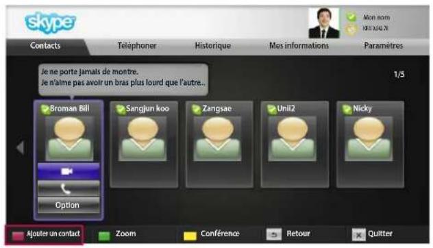 skype Contacts Téléphoner Historique Mes informations Paramètres Je ne porte jamais de montre. Je n'alme pas avoir un bras plus lourd que l'autre... 1/5 Broman Bill Sangjun koo Zangsae Unit2 Nicky Option Ajouter un contact Zoom Conférence Retour Quitter