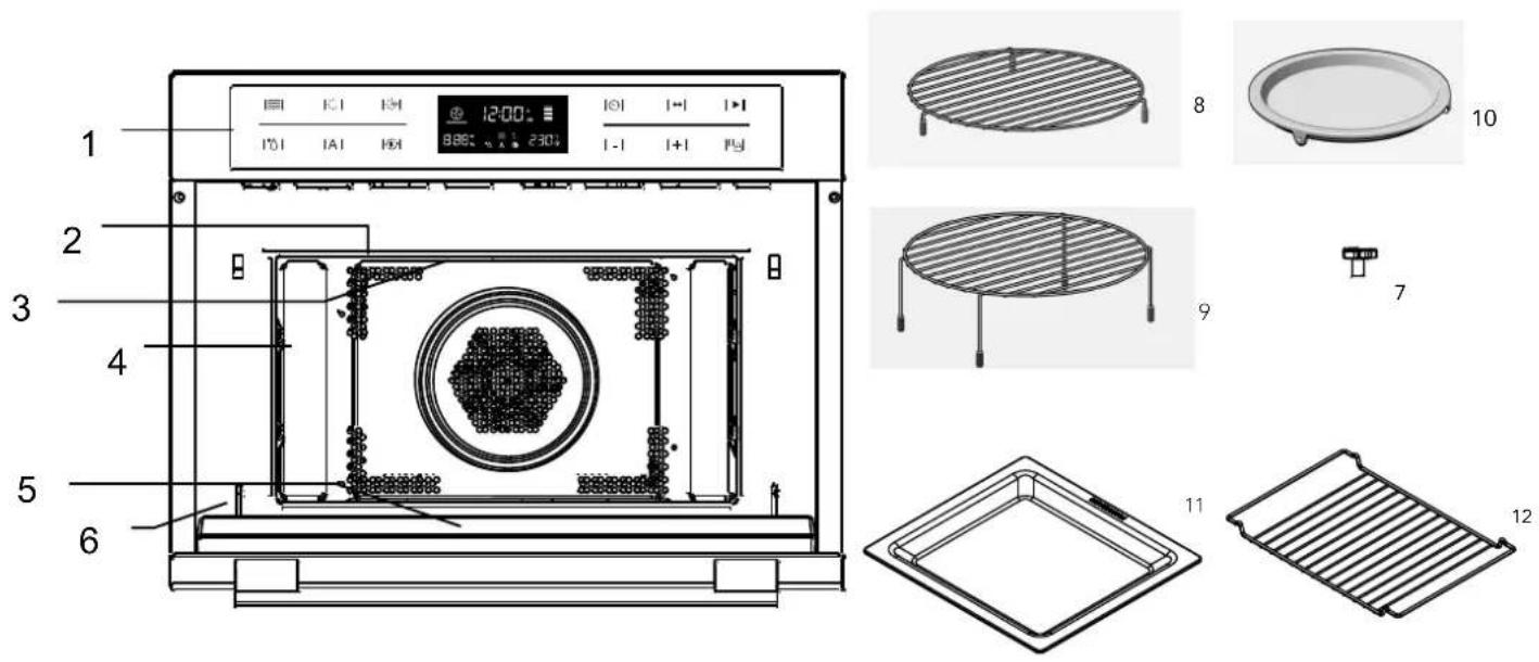 HOTPOINT-ARISTON MWK 434.1 XHA - Название деталей и аксессуаров печи - 1