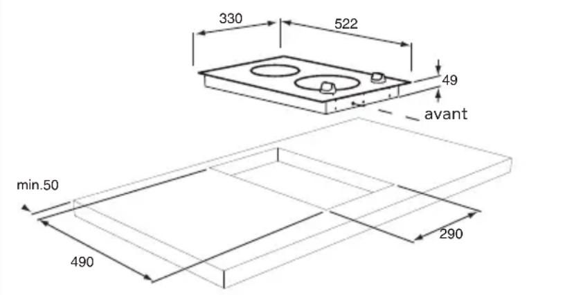 Pelgrim IDK664ONY - Dimensions d'encastrement IDK332 - 1