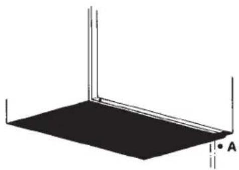 Pure 3D geometric diagram showing a rectangular plane with vertical lines and a labeled point A (no text or symbols beyond the label)