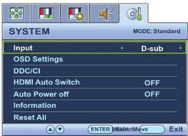 BENQ GL950 - Menu SYSTÉME - 1
