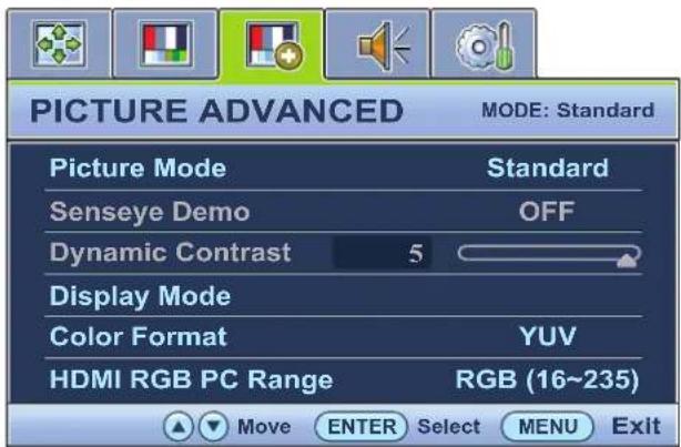 BENQ GL950 - Menu IMAGE AVANCÉE - 1