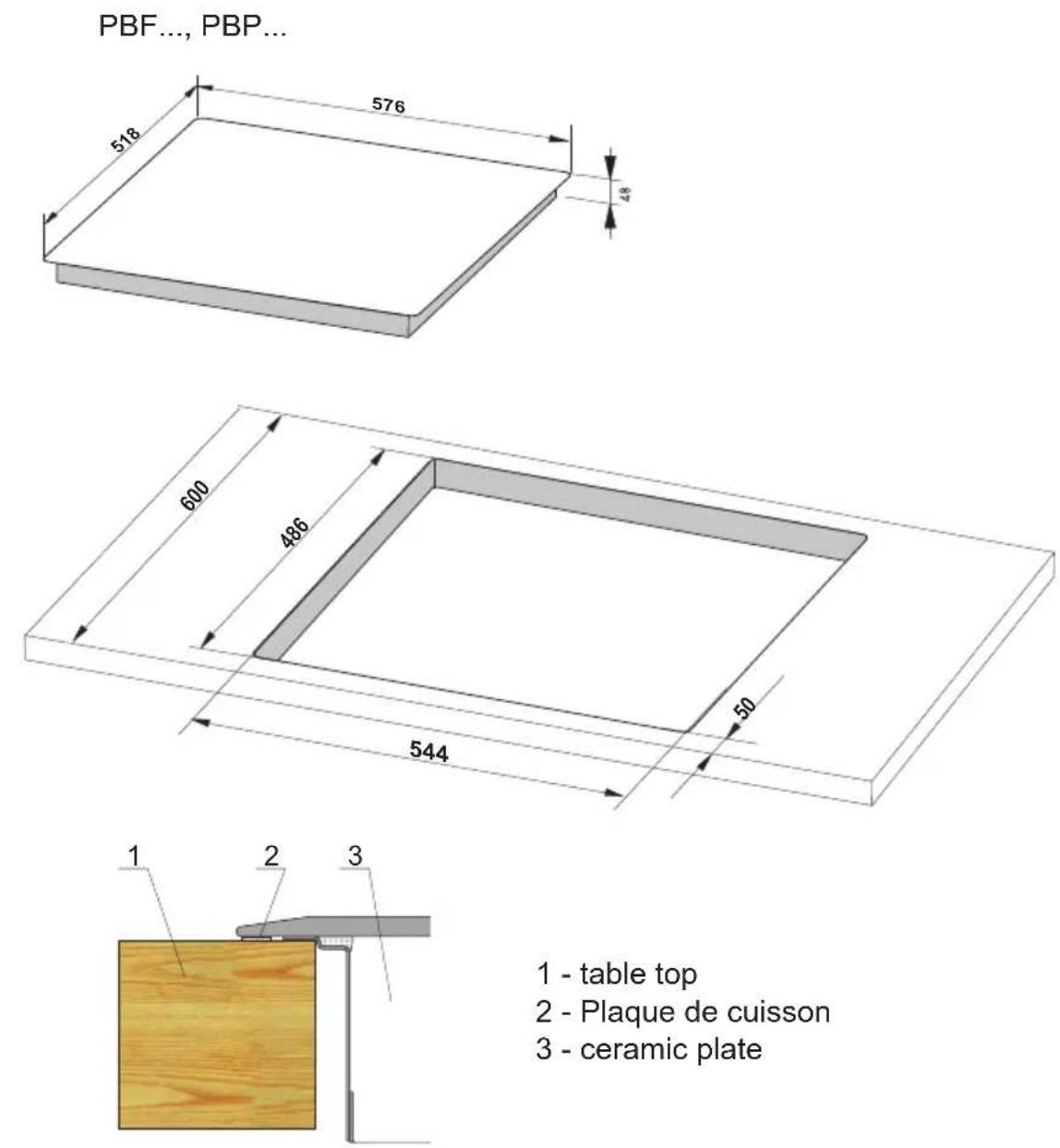 AMICA EC 744 100 C - Montage sur la table du meuble PB\*4V\*0... - 1