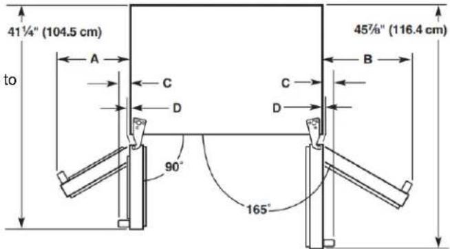 41¼" (104.5 cm) to A C D 90° 165° 45½" (116.4 cm) B C D
