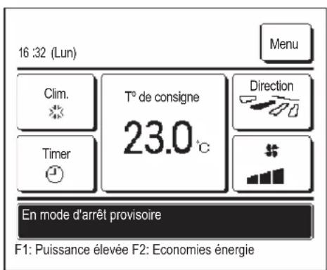 MITSUBISHI RCEX3 - ■ "Mode arrêt temporaire", "Mode arrêtforcé du thermostat", "Mode changement de température de consigne" affché - 1