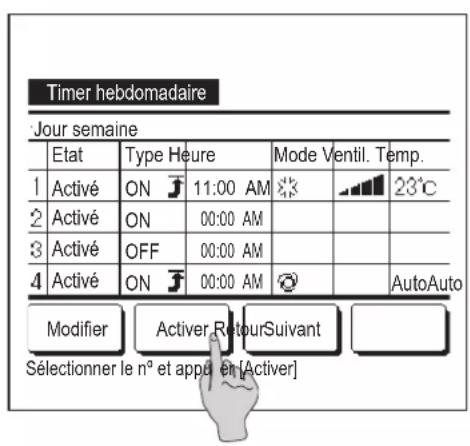 MITSUBISHI RCEX3 - Sélectionner la température souhaitée (par intervalles de 1^ ) à l'aide des touches ▲ . Ou appuyer sur la touche Auto et selectionner le réglage automatique de la température. Une fois la sélection effectuee, valider en appuyant sur Activer (7) - 2