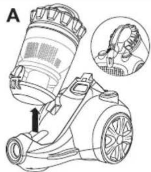 BESTRON Multipo Plus AMC1000B - PULIZIA E MANUTENZIONE - Rimozione della sporcizia dal serbatoio raccoglipolvere - 1