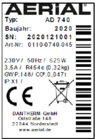 Aerial AD 740 - Typeskilt - 1