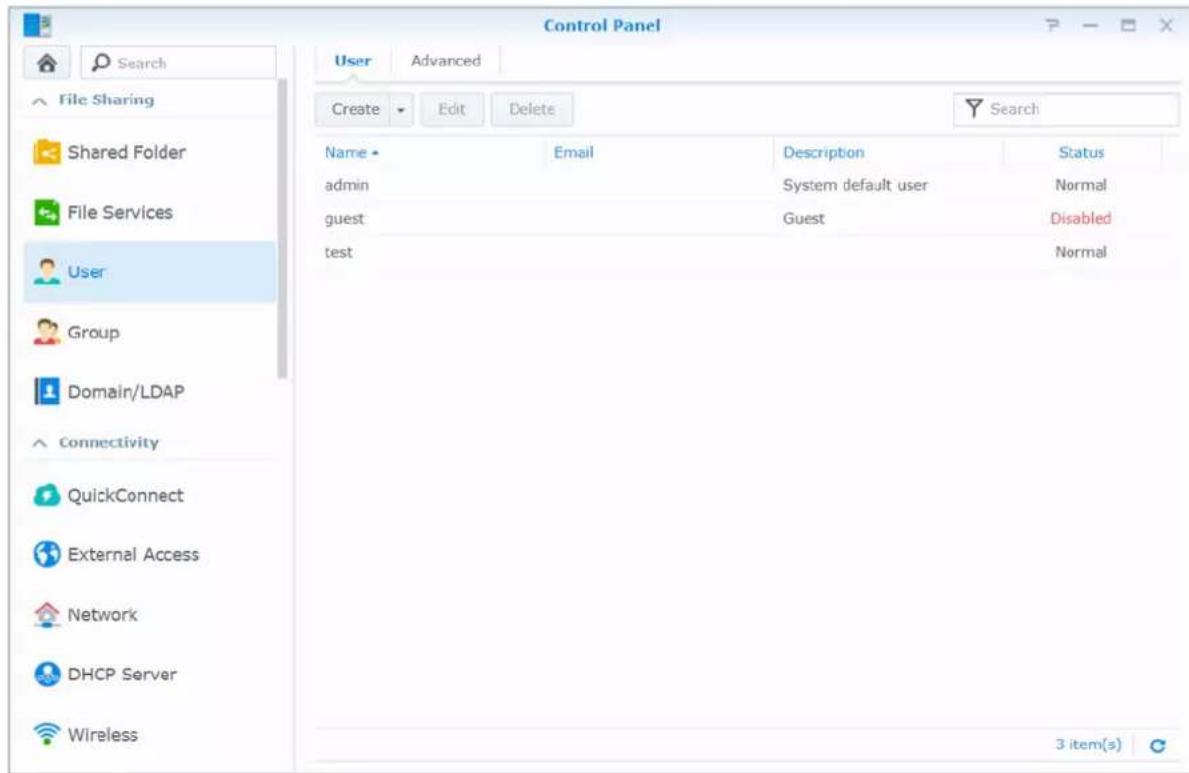 SYNOLOGY DiskStation DS420j - Gestion des utilisateurs et des groupes - 1