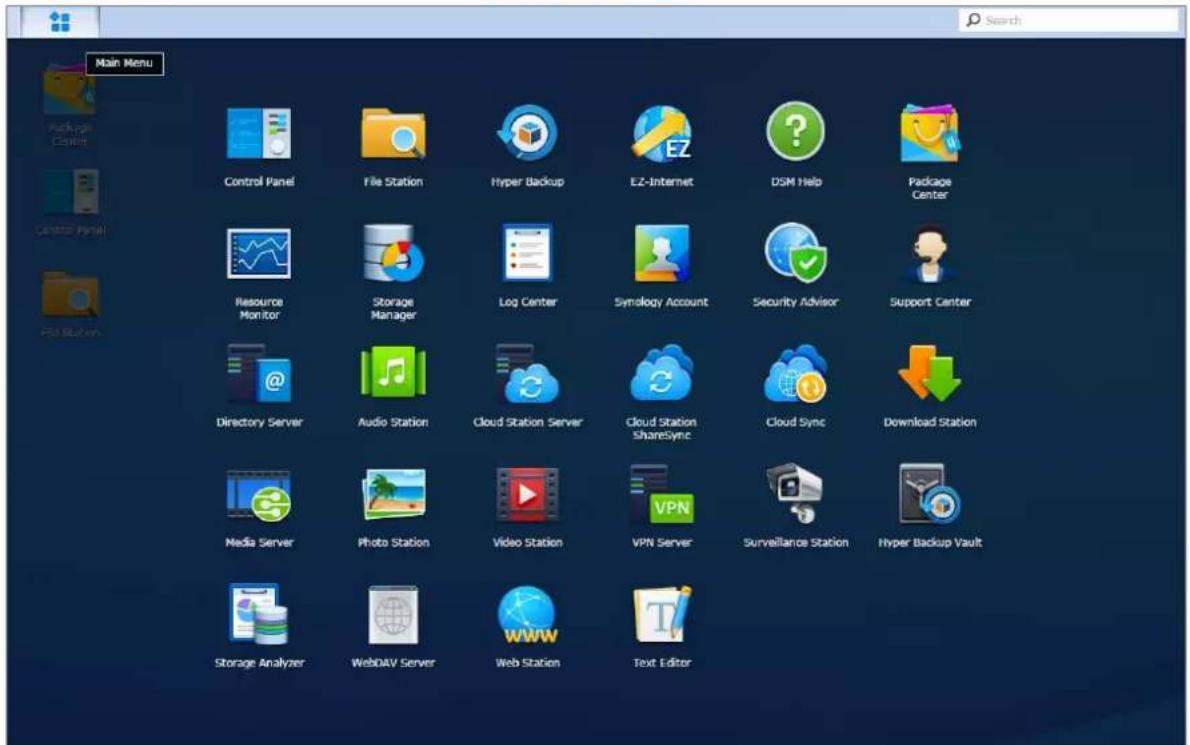 SYNOLOGY DiskStation DS420j - Ouvr les applications et les paquets avec le menu principal - 1