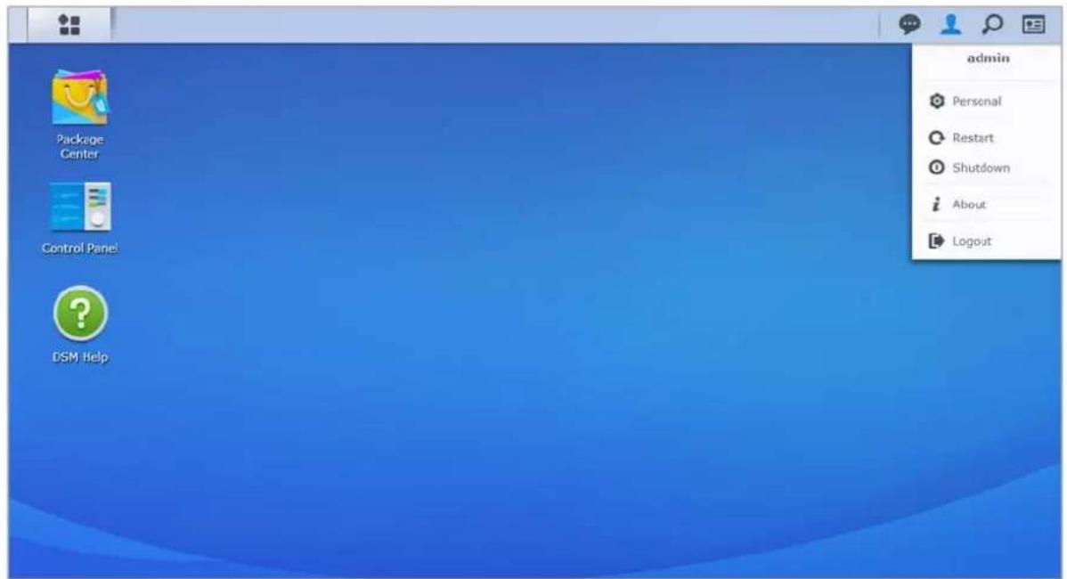 SYNOLOGY DiskStation DS420j - Arrêt, redémarrage, déconnexion ou gestion des paramètres salariels - 1