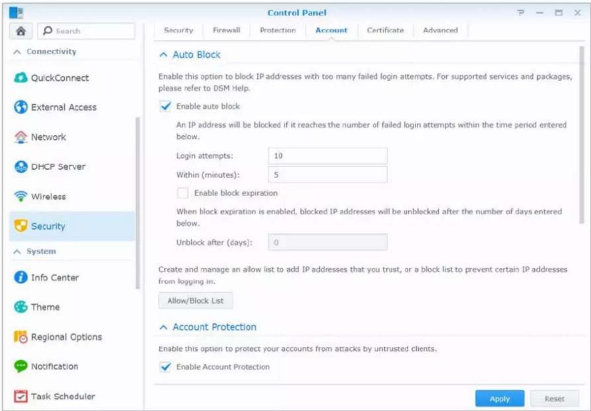 SYNOLOGY DiskStation DS420j - Blocage automatique des tentatives de connexions douteuses - 1