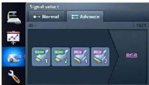 Signal select Normal Advance IN > OUT RGB 1 HDMI 2 RGB 1 RGB 2
