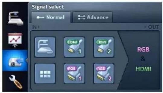 Signal select Normal Advance IN > OUT RGB & HDMI 1 2 RGB 1 RGB 2