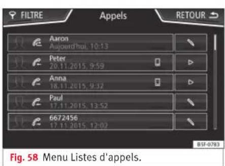 SEAT Navi System Plus - Menu Appels(listes d'appels) - 1