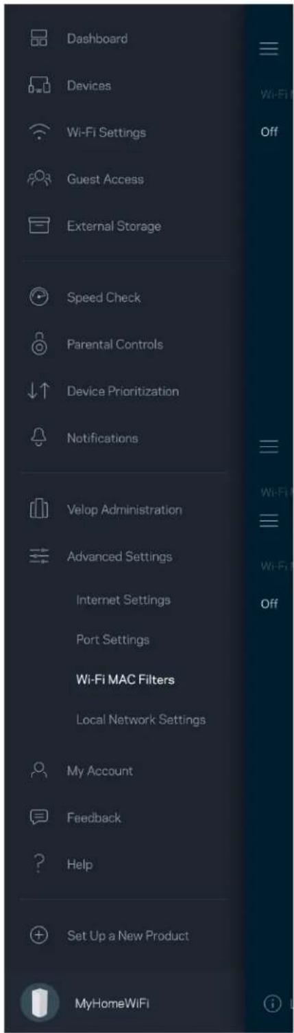 LINKSYS Velop MX10600 - Wi-Fi MAC 筛选 - 1