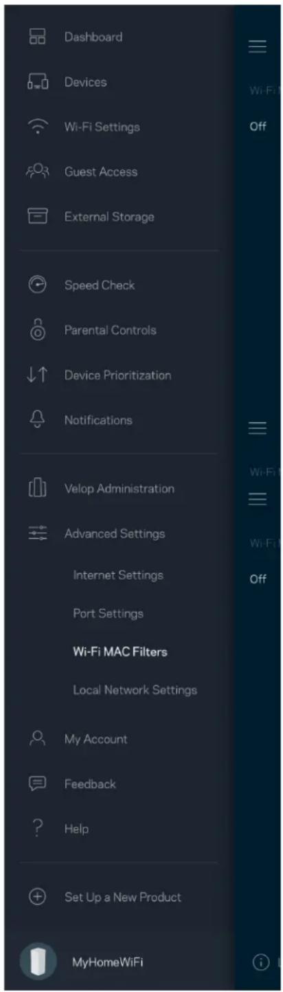 LINKSYS Velop MX10600 - Wi-Fi MAC Filters (Filtres MAC Wi-Fi) - 1