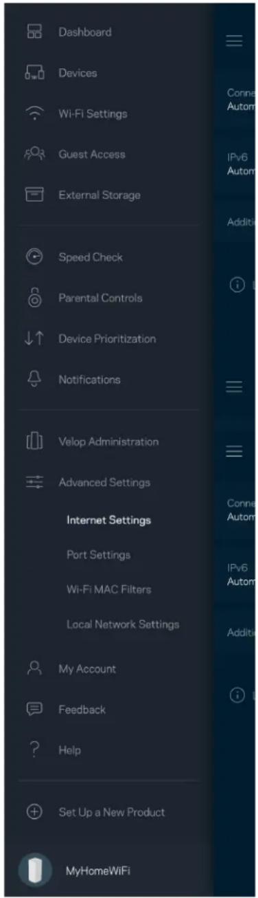 LINKSYS Velop MX10600 - Ustawenia internetowe - 1