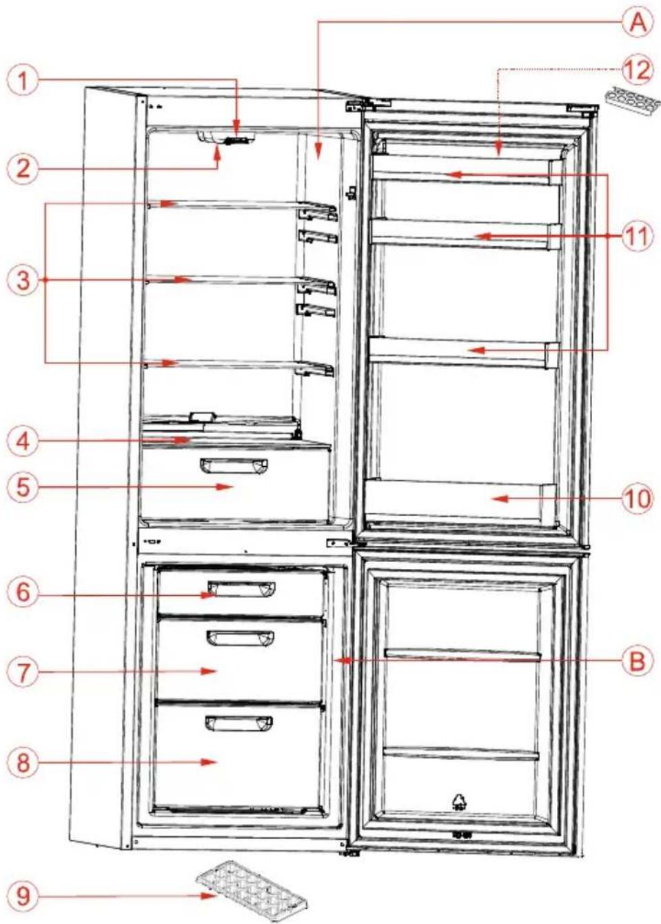WESTLINE CW235WH - THE PARTS OF THE APPLIANCE AND THE COMPARTMENTS - 1