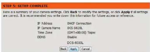 D-LINK DCS5030L - Assistant de configuration de connexion Internet - 6