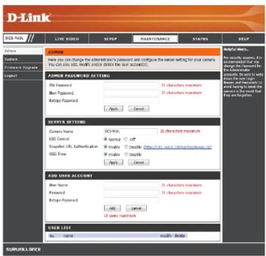 D-LINK DCS960L - Maintenance Administrator - 1