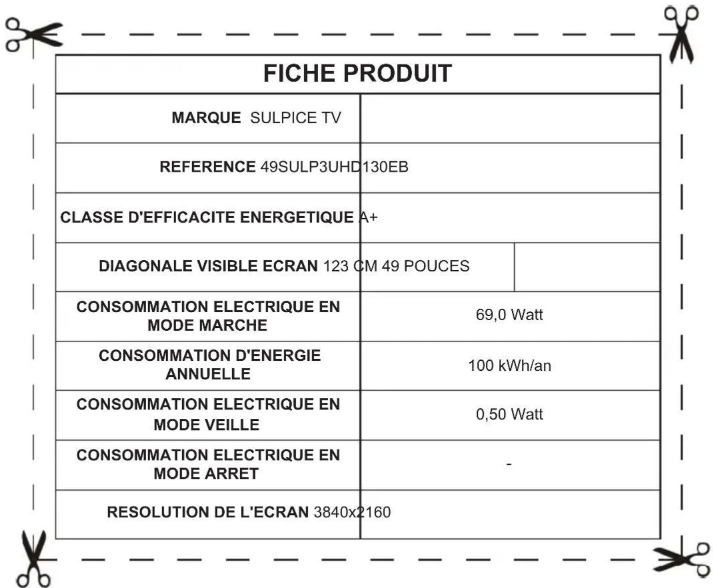 Sulpice 49SULP3UHD130EB - Remarques : - 2