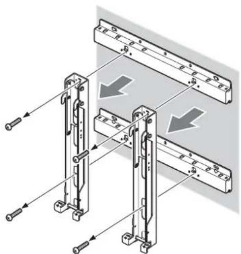 SONY SUWL500 - Befestigen Sie die Basishalterungen mit mindestens vier Schrauben mit 8 mm Durchmesser oder entsprechenden Schrauben (nicht mitgeliefert) an der Wand. - 3