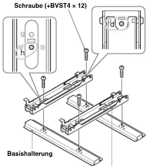SONY SUWL500 - Befestigen Sie die Basishalterungen mit mindestens vier Schrauben mit 8 mm Durchmesser oder entsprechenden Schrauben (nicht mitgeliefert) an der Wand. - 1