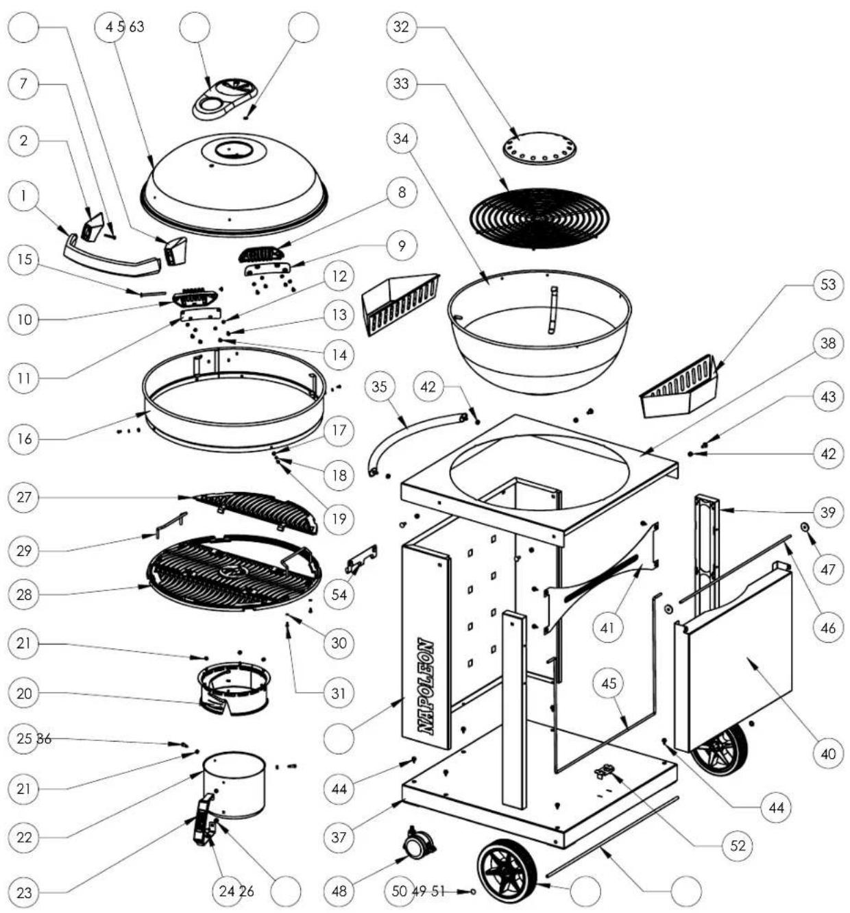 Napoleon Charcoal Pro Cart - Parts Diagram - 2