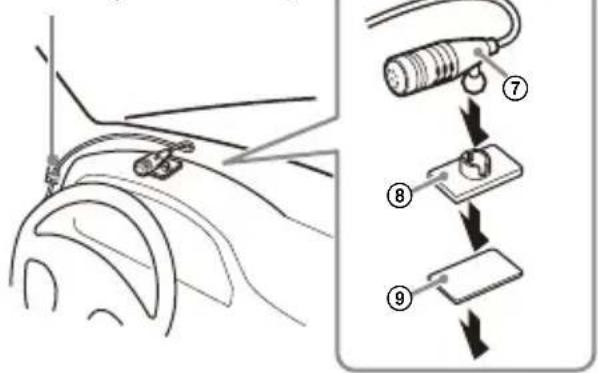 Diagram showing a cable connector being inserted into a device, with labeled steps 7 through 9.