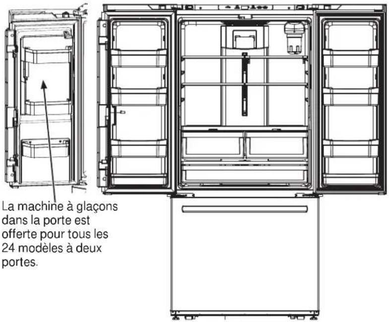La machine à glaçons dans la porte est offerte pour tous les 24 modèles à deux portes.