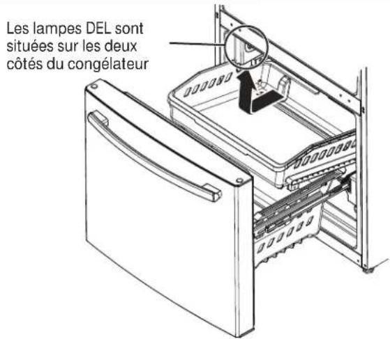 Les lampes DEL sont situées sur les deux côtés du congélateur