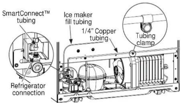 SmartConnect™ tubing Refrigerator connection Ice maker fill tubing 1/4" Copper tubing Tubing clamp