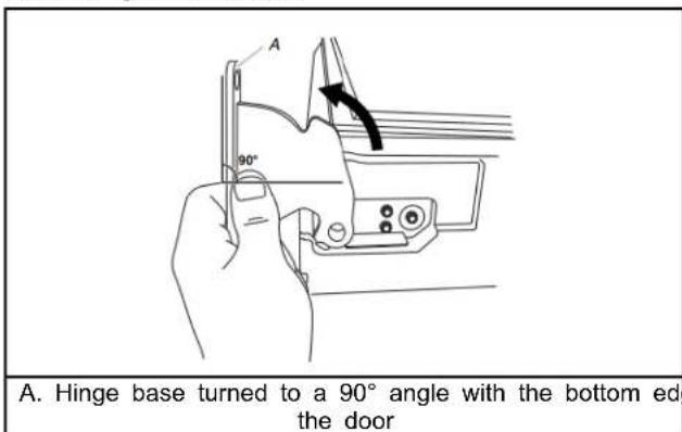 A. Hinge base turned to a 90° angle with the bottom ed the door