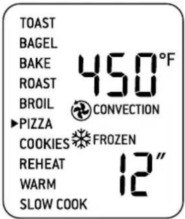 TOAST BAGEL BAKE 450°F ROAST BROIL CONVECTION ▶PIZZA COOKIES FROZEN REHEAT 12" WARM SLOW COOK