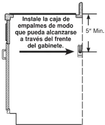 Instale la caja de empalmes de modo que pueda alcanzarse a través del frente del gabinete. 5" Min.
