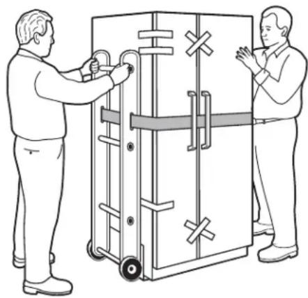 GE GSE23GGKWW - LOADING THE REFRIGERATOR ONTO A HAND TRUCK - 1