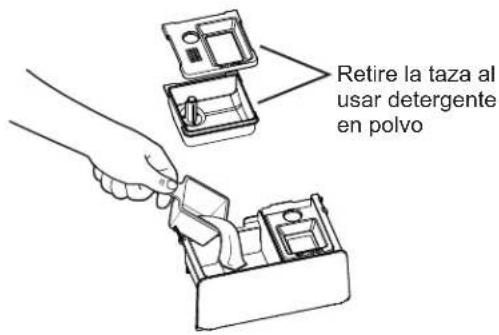 Retire la taza al usar detergente en polvo
