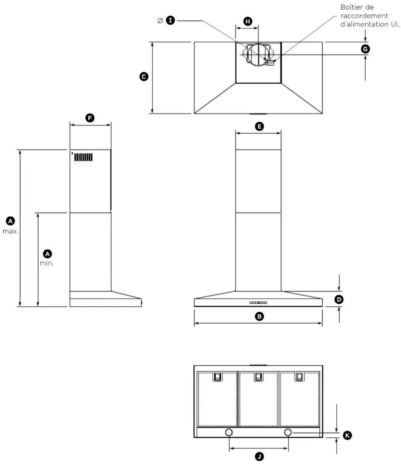 Fisher & Paykel HC30PHTX1N - Dimensions du produit - 1