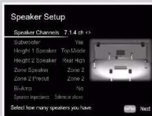 ONKYO TXRZ840 - Réglages "Speaker Setup" durant la Initial Setup (→p181) - 1