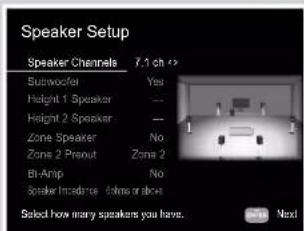 ONKYO TXRZ840 - Réglages "Speaker Setup" durant la Initial Setup (→p181) - 1