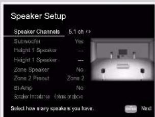 ONKYO TXRZ840 - Réglages "Speaker Setup" durant la Initial Setup (→p181) - 1