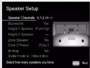 ONKYO TXRZ840 - Réglages "Speaker Setup" durant la Initial Setup (→p181) - 1