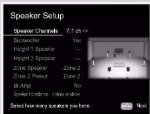 ONKYO TXRZ840 - Réglages "Speaker Setup" durant la Initial Setup (→p181) - 1