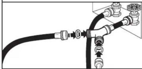 WHIRLPOOL WED5100HC - Sujete la manguera larga al conector en "Y" y apriete los acoplamientos - 1