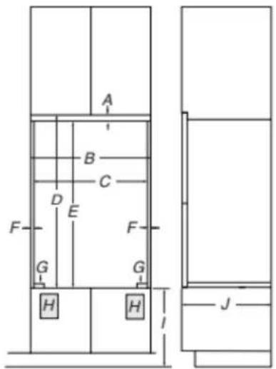 WHIRLPOOL WOD51EC0HW - Dimensions de l'armoire – Fours doubles, installations en affleurement - 1